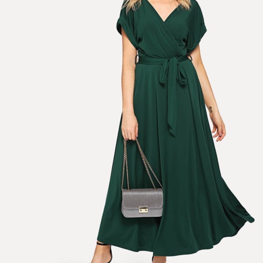 NWT Green Roll Sleeve SHEIN Dress